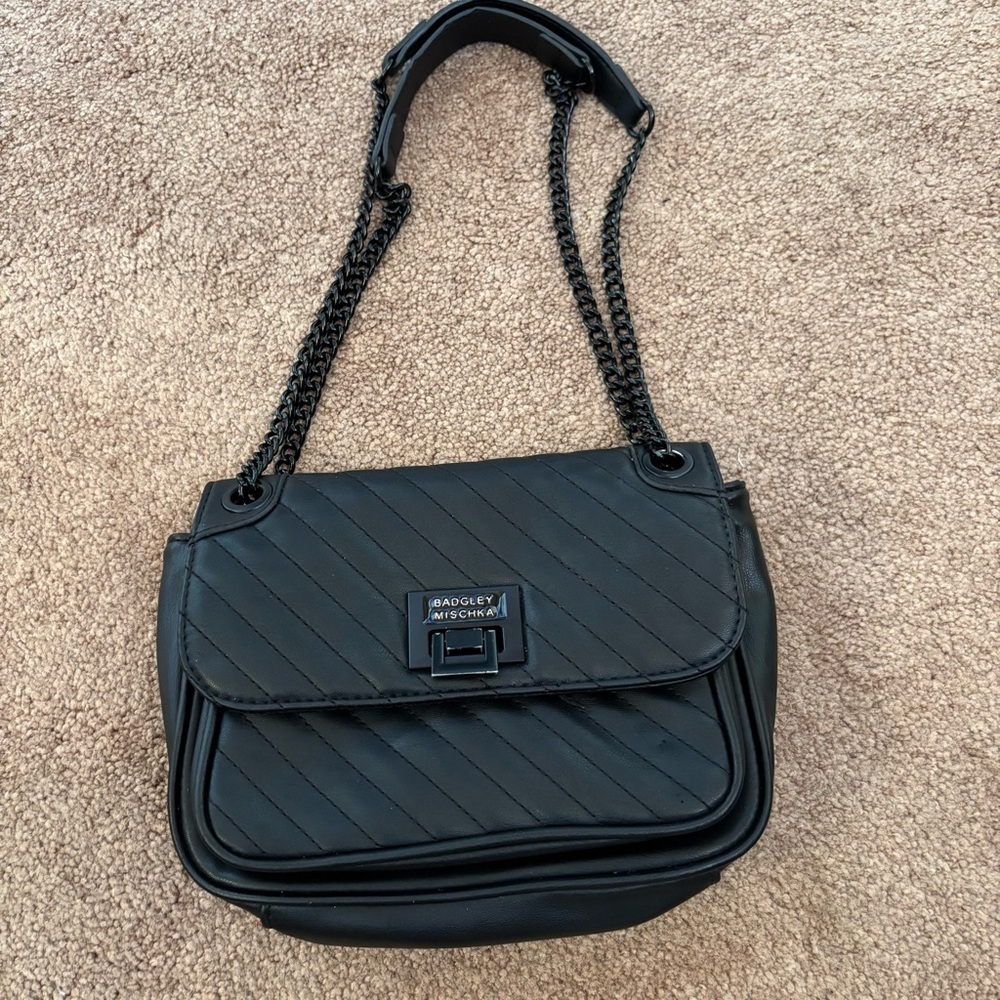 Badgley Mischka Quilted Vegan Leather Crossbody Bag.
